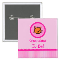 Pink Kitten "Grandma To Be" Baby Shower Button