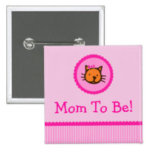 Pink Kitten "Mom To Be" Baby Shower Button