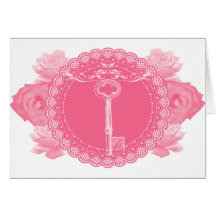 Pink Lace Doily with Skeleton Key Card