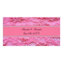 Pink lace wedding favours custom photo card