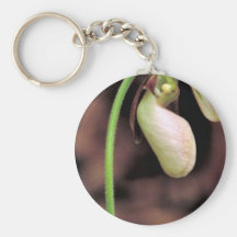 Pink lady's slipper, white form keychain