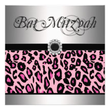 Pink Leopard Bat Mitzvah Invitations