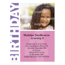 Pink Lilac Side Panel 4th Birthday Postcard