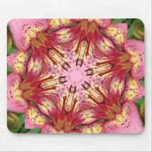 Pink Lily Kaleidoscope Pattern Mousemat