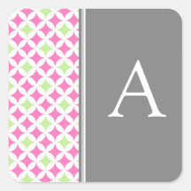 Pink Lime Gray Monogram Envelope Seal Square Stickers