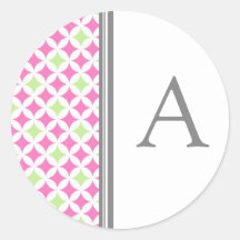 Pink Lime Gray Monogram Envelope Seal Round Sticker
