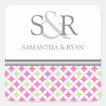 Pink Lime Gray Pattern Monogram Envelope Seal Sticker