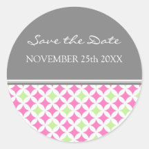 Pink Lime Gray Save the Date Envelope Seal Round Stickers