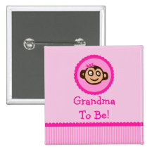 Pink Monkey "Grandma To Be" Baby Shower Button