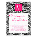 Pink Monogram Zebra Stripes Wedding Invitations