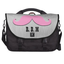 Pink Moustache Initials Grey Black Laptop Bag