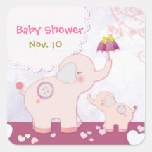 Pink Mum & Baby Elephants Baby Shower Stickers