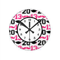 Pink Mustache Grad 2013 wall clocks