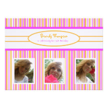 Pink & Orange Striped: Picture Invitation
