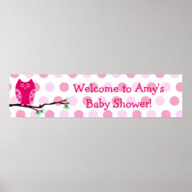 Pink Owl Custom Baby Shower Sign Posters