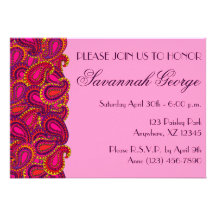Pink Paisley Personalised Invitations