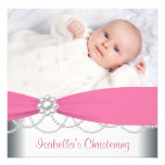 Pink Pearls Girls Pink Photo Christening Invitatio Custom Announcement
