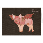 Pink Pigs Fly Polkadot Personalised Notecard