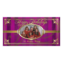 Pink Pinstripe Golden Faux Jewel Photo Cards