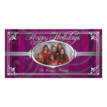 Pink Pinstripe Silver Faux Jewel Photo Cards