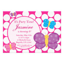 Pink Polka Dot Butterfly Birthday Party Invitation