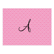 Pink polka dots pink hearts monogram post cards