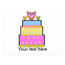 Pink polkadot owl cake postcard