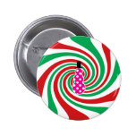 Pink polkadot snowman on red green swirl buttons