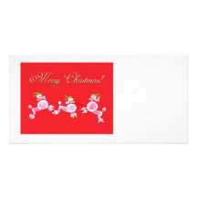 Pink Poodle Retro Merry Christmas Photo Card