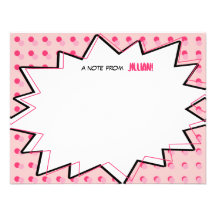 Pink Pop Art Comic Book Inspired Flat Notecards Personalised Invitations