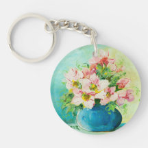 Pink Posies Oil Painting Key Chain