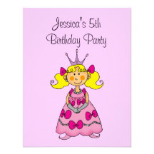 Pink princess 5th birthday party personalised invites