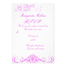 Pink Princess Tiara Quinceanera RSVP Invites