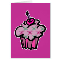 pink punk skull crossbones cupcake card