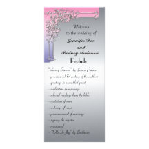 pink Purple and Silver Wedding Program Rack Card