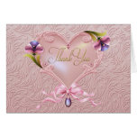 Pink Purple Flowers Gold Heart Thank You Cards