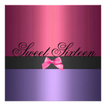 Pink & Purple Sweet Sixteen Bow Invitation