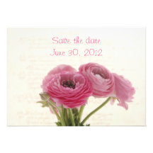 pink ranunculus on script Save the Date card Custom Invites