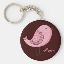 Pink Retro Bird Mum Keychain