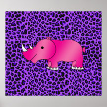 Pink rhino purple leopard pattern poster