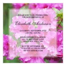 Pink Rhododendron Flowers 90th Birthday Party Custom Invitations