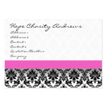 Pink Ribbon Black and White Damask Floral - Business Cards