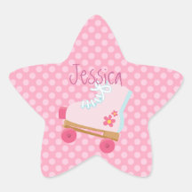 Pink Rollerskates Star Stickers