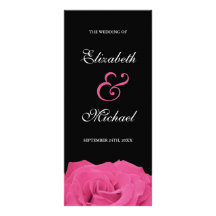 Pink Rose and Black Wedding Program Personalized Rack Card