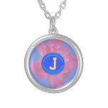 pink rose flower monogram necklace