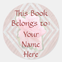 Pink Rose on Lace Transparent, Book Plate Stickers