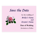Pink Rose With Leaves Save the Date Post Card