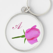 Pink Rose with Stem Keychain