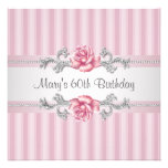 Pink Rose Womans 60th Birthday Party Personalized Announcement