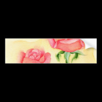 Pink Roses Flower Painting Art - Multi bumper stickers